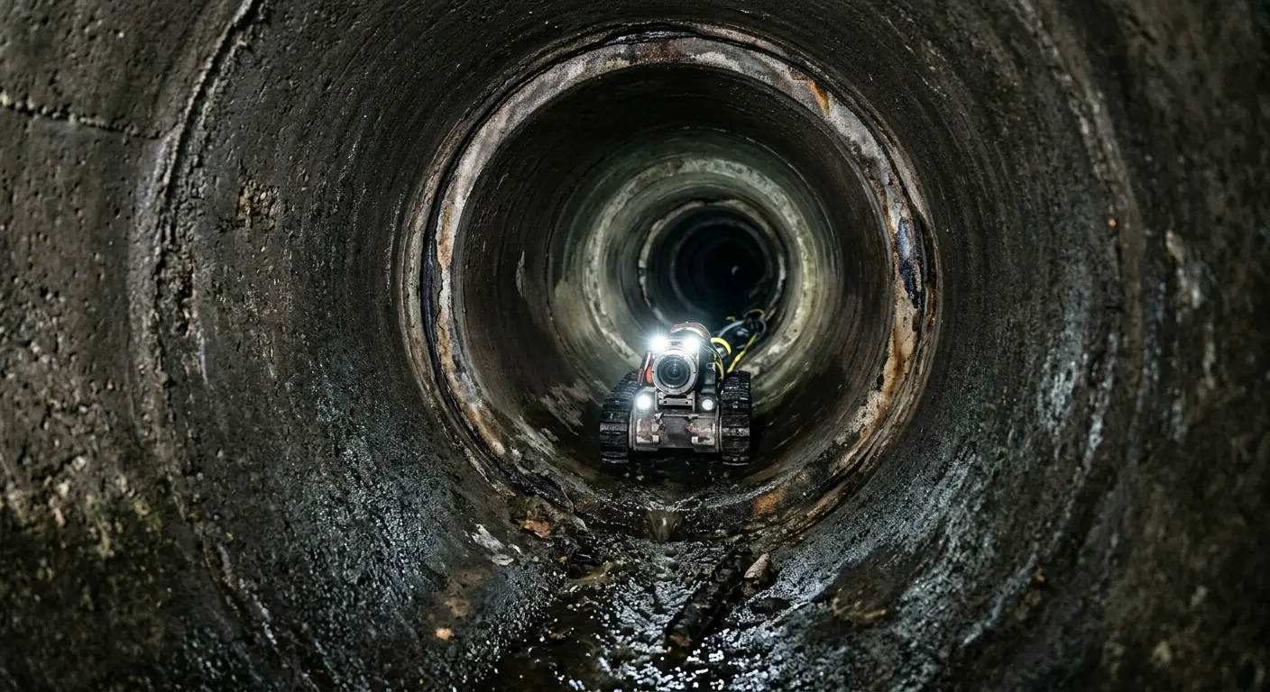 Robotic sewer camera inspecting pipe interior for Sewer Line Cleaning in Sunset Hills