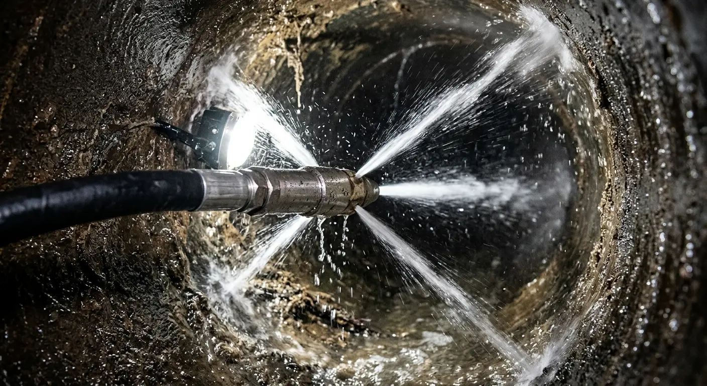 High-pressure hydro jetting nozzle cleaning sewer pipe for Storm Drain Cleaning in Sunset Hills